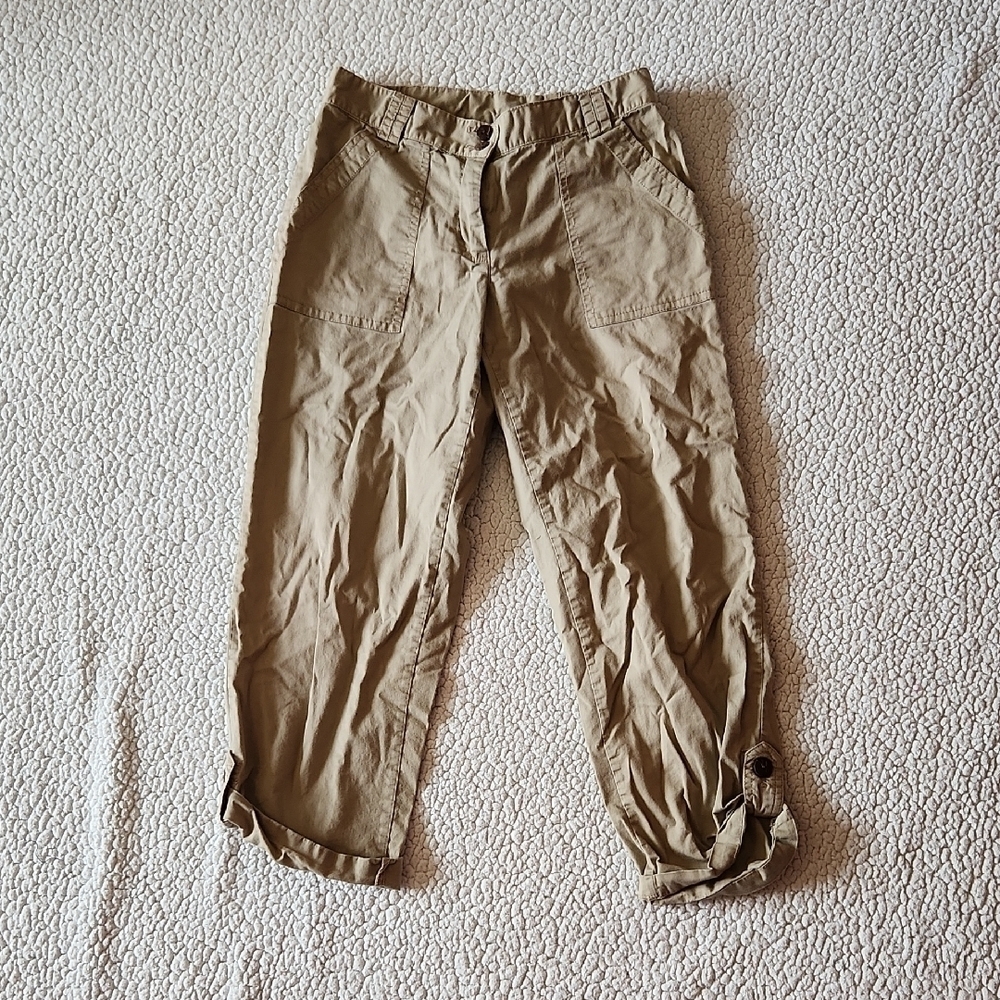 Hearts Of Palms Convertible Khaki Cropped Capri Cotton Blend Bermuda Shorts